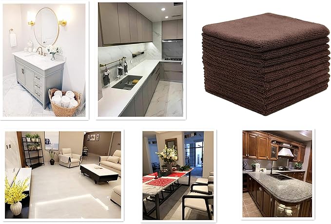 Microfiber Dish Cloths Fast Drying Kitchen Cleaning Cloth Dish Rags Dust Cloths Ultra Absorbent Lint Free Washcloths 12inch x 12inch 10 Pack Brown