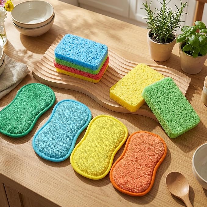 12 Pack Dish Sponges Kitchen Non-Scratch Microfiber and Compressed Cellulose Sponges for Washing Dishes Cleaning Pots Pans Kitchen Bathroom Cars Cleaning Supplies DIY Crafts for Kids