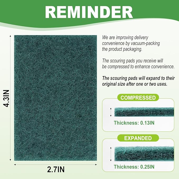 200 Pack Green Scrubbing Pads, Heavy Duty Scouring Pads,Dish Scrubber Reusable for Cleaning, Multipurpose Scrub Pads for Household Kitchen Dishes Pots Pans & Metal Grill- 4.3 x 2.75 x 0.3 Inches