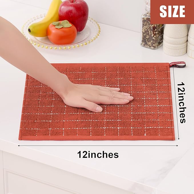Homaxy 100% Cotton Terry Kitchen Dish Cloths, Ultra Soft and Absorbent Dish Towels for Kitchen, Suitable for Drying and Washing Dishes, 8 Pack, 12 x 12 Inches, Rust
