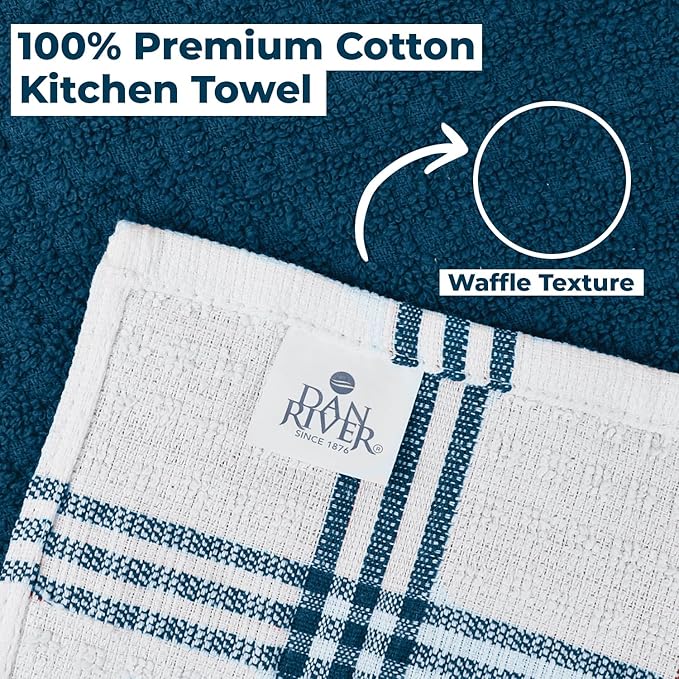 DAN RIVER Premium Kitchen Towels - [Pack of 6] 100% Cotton (16x 26 Inches) -Super Soft,Highly Absorbent, Quick Dry, Dish Towels for Kitchen Towels -Blue Opal