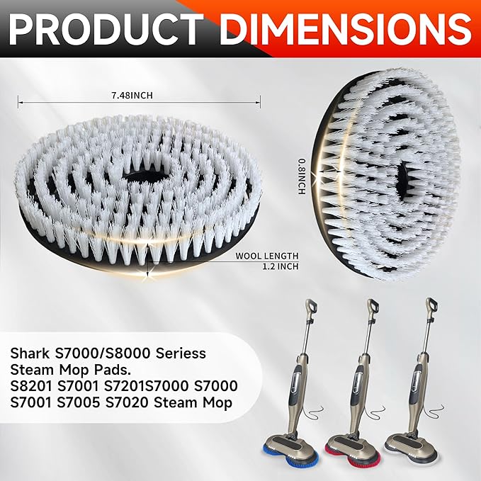 Steam Mop Replacement Brush Pads for Shark Steam and Scrub Mop S8201 S8001 S7201 S7000 Series 2 Brush Heads +2 Microfiber Absorbent Pads