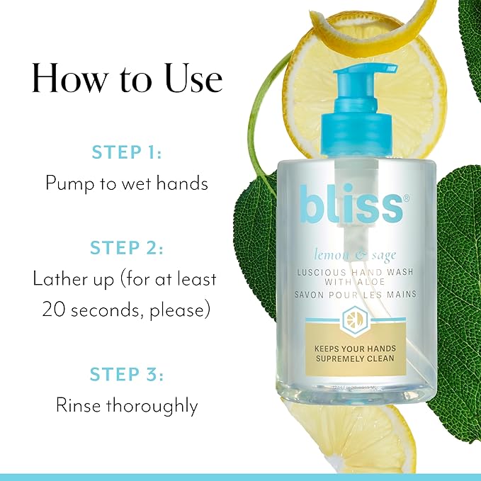 Bliss Lemon & Sage Luscious Hand Wash with Aloe – Hydrating, Refreshing Hand Soap with Coconut Oil & Vitamin B5 – Gently Cleanses Without Drying – 12.14 fl oz (Pack of 2)