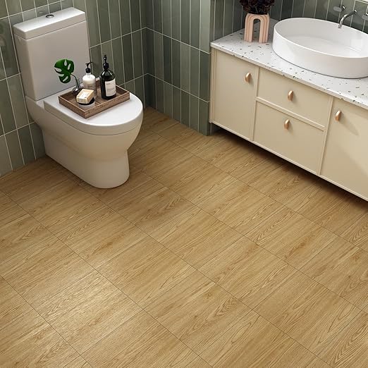 Yenhome Self Adhesive Floor Tiles Peel and Stick Waterproof Flooring Peel and Stick Floor Tile Waterproof Bathroom Kitchen Flooring 12"x12" Vinyl Floor Tiles Light Wood (35 Plank, 35 Sq.Ft)