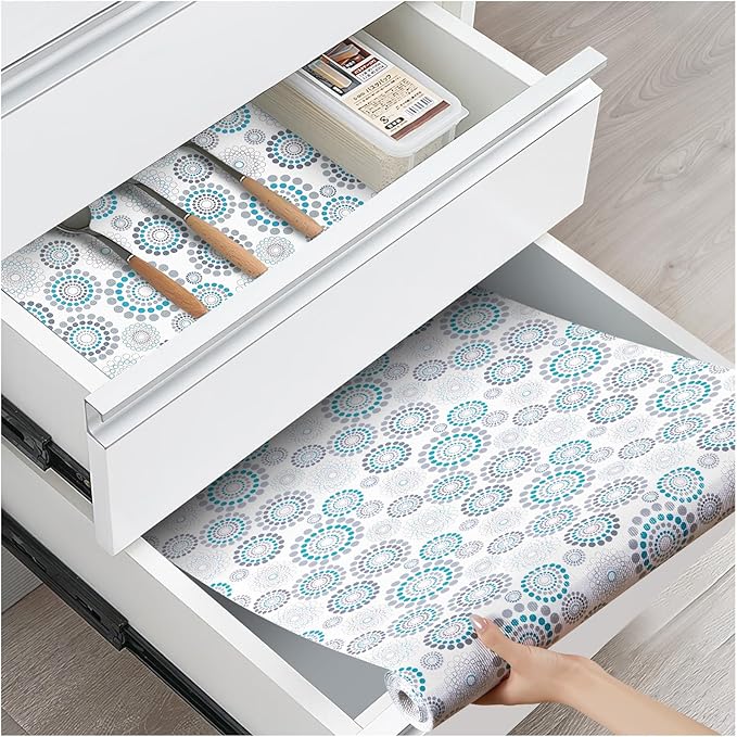 Drawer and Shelf Liner, Non-Slip Kitchen Cabinet Liners Non-Adhesive Thick Strong Grip Waterproof Washable Mats Protect Dresser Shelves Cupboard Bathroom Cabinets, Spiral, 24 in X 20 FT