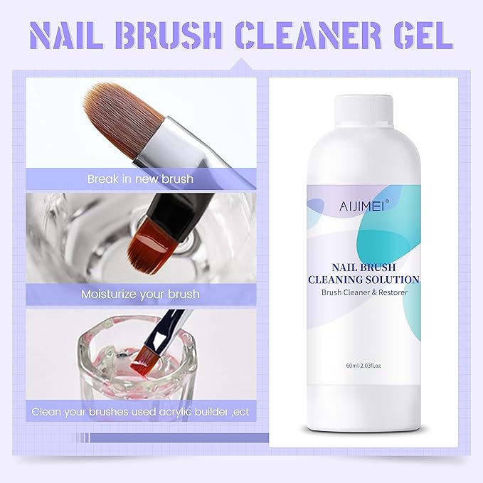 AIJIMEI Nail Art Brushes Cleaner Gel and Gel Nail Brushes Cleaner for Acrylic Application Can Quickly Dissolve Residues Acrylic Nail Brush Cleaner 60ml/2.03FL.OZ