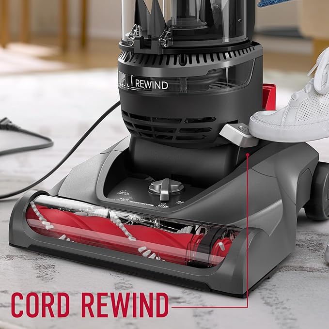 Hoover Rewind Pet Upright Bagless Vacuum Cleaner for Carpet and Hard Floors, Automatic Cord Rewind, Above Floor Cleaning Corded Vacuum Cleaners for Home Use, Gray