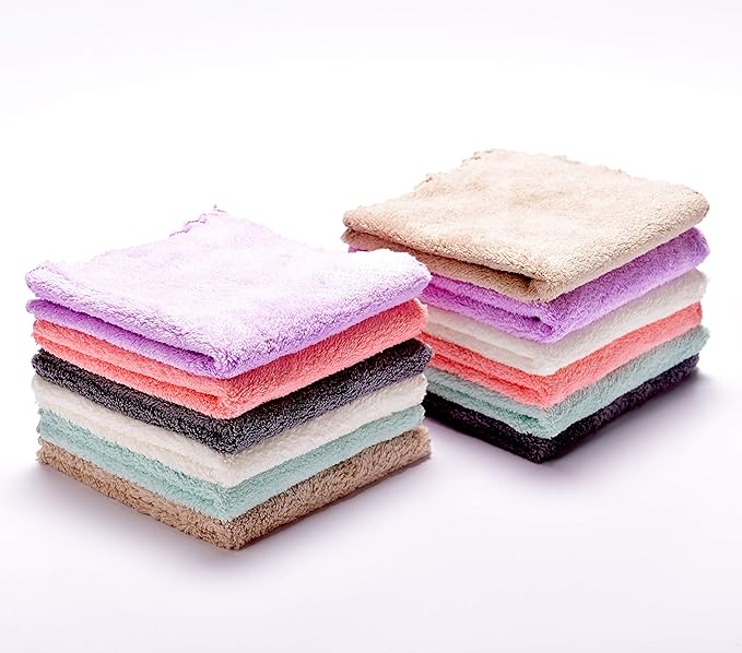 Kyapoo Baby Washcloths 12 Pack 12x12 Inches Microfiber Coral Fleece Extra Absorbent and Soft for Newborns, Infants and Toddlers