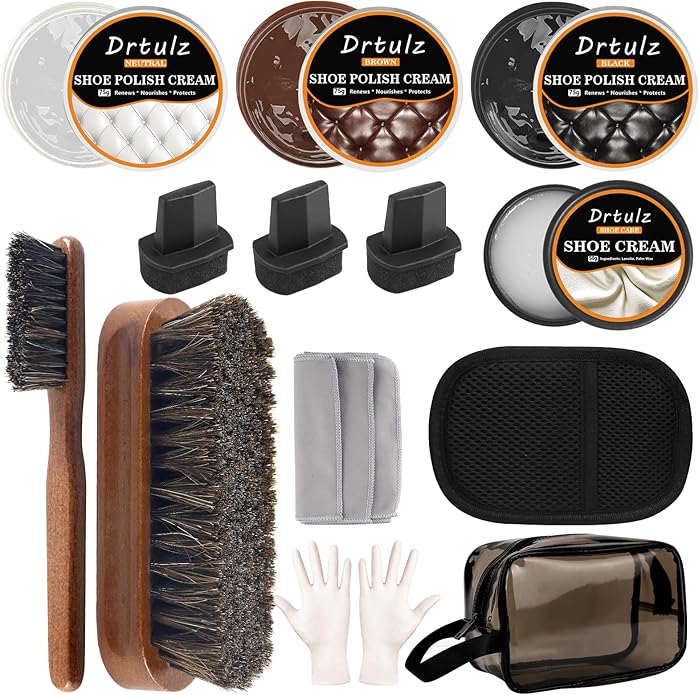 15Pcs Shoe Care Kit with Men & Women, Shoe Polish Brush Black Brown Neutral Oil Gentle Care for Shoes, Leather Boots Care, Shoe Cleaning Kit for Shine