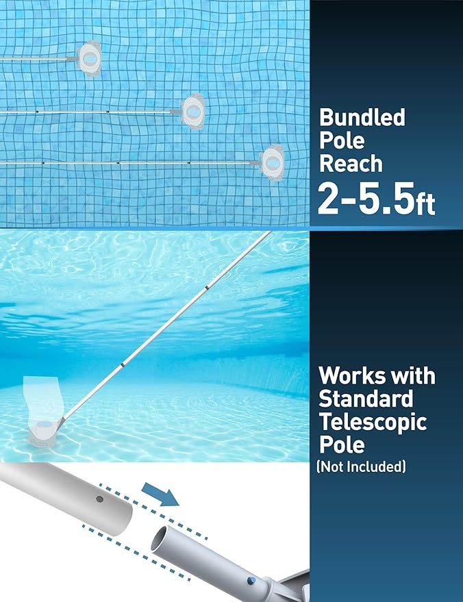 KOKIDO Rechargeable Medium Duty Pool Leaf Vacuum Cleaner with Pole, Runs 75-Mins, for Pool Closing, Oversized Debris Filter, for Debris and Leaves < 6 inches, for Inground and Above Ground Pools XV410