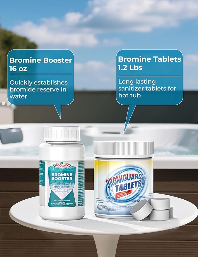 Bromine Hot Tub Starter Kit: Includes Extra-Capacity Chemicals, 50 Test Strips, Dispenser & Accessories | All-in-One Spa Maintenance Set