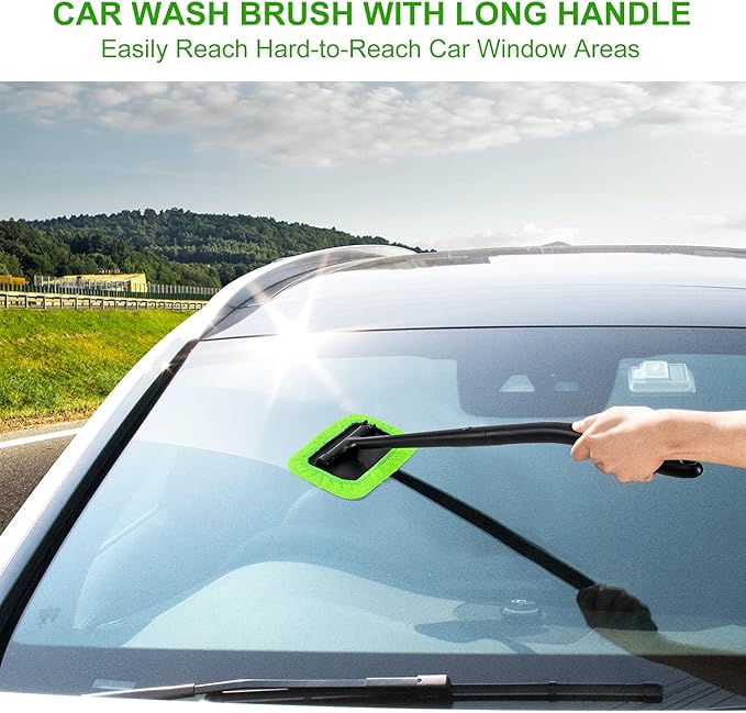 XINDELL Grip 22” Microfiber Car Window Cleaning Tool – Dash & Windshield Brush with Ergonomic Handle, Reusable Pads for Interior & Exterior Glass Cleaning