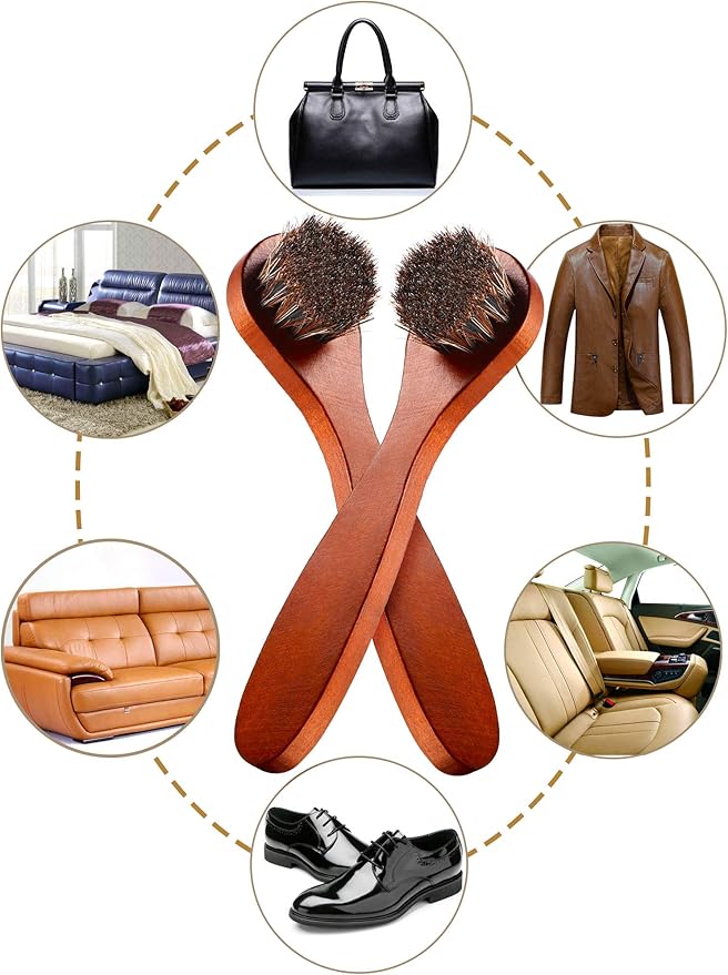 Youngjoy 6 Pieces Horsehair Shine Shoes Brush kit Polish Dauber Applicators, Brown, 6 x 1.5 inches