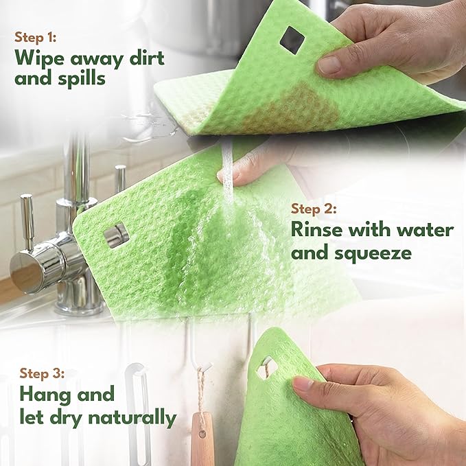 10 Pack Cellulose Swedish Dishcloths for Kitchen - Eco-Concious Reusable Dish Towels & Cloths - Super Absorbent, Odor Resistant and Fast Drying Wash Cloths for Dishes & Surfaces