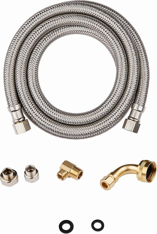 EFIELD 6 Ft Universal Dishwasher Installation Kit-Stainless Steel Dishwasher Supply Line with Compression Connection,(HOSE014)