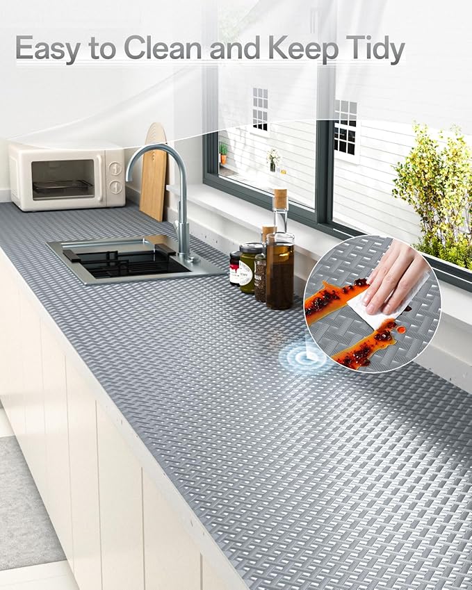 Shelf and Drawer Liner for Kitchen Cabinet, Non-Adhesive 18in x 360in Waterproof Contact Paper Refrigerator Liners Thickened Durable EVA Material Non Slip Mat for Dresser Cupboard Pantry Protector