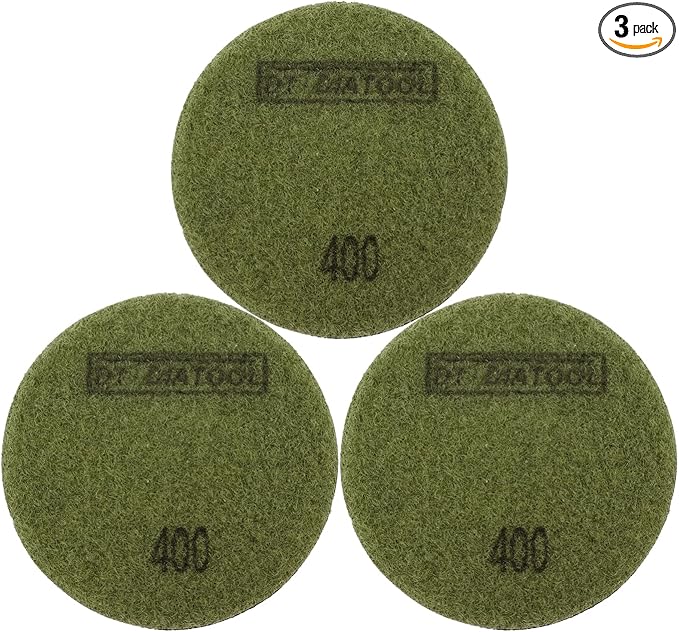 DT-DIATOOL 3 Inch Diamond Polishing Pads, 3pcs #400 Wet Polishing Hook and Loop Pads for Concrete Countertop