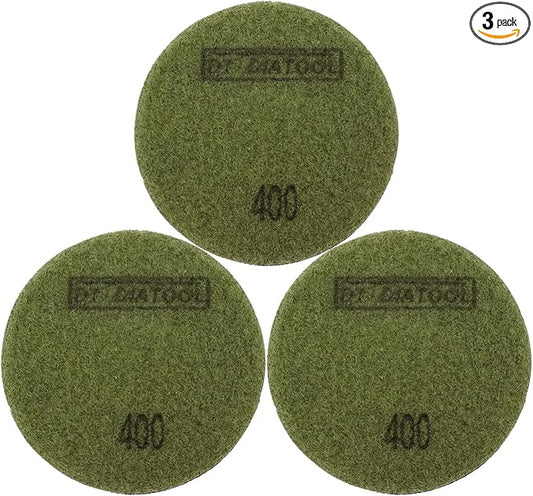 DT-DIATOOL 3 Inch Diamond Polishing Pads, 3pcs #400 Wet Polishing Hook and Loop Pads for Concrete Countertop