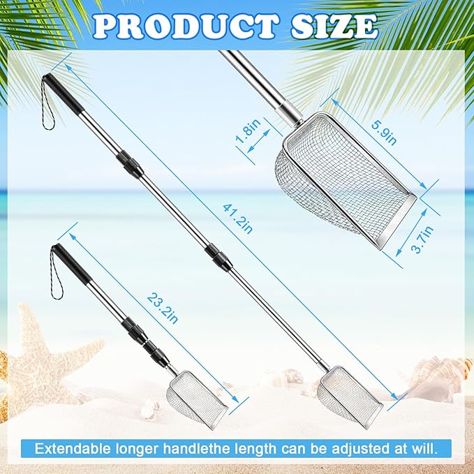 POILKMNI New Upgraded 2 Pcs Shark Tooth Sifter, Beach Sand Sifter, Sand Scoop Shell Scooper for Beach Scoop Shovel Sifter Tool for Picking Up Shells, Shark Tooth Sifter Dipper