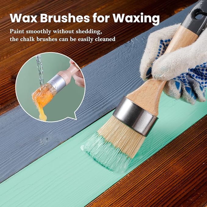 Mister Rui Chalk Paint Brush, 4 pcs Wax Paint Brush Set, Wax Brushes for Waxing and Stenciling, Natural Bristles Round Paint Brushes, Ideal for DIY Home Decor, Art Crafts