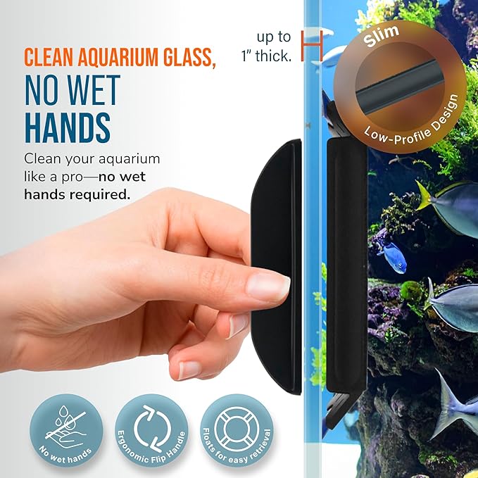FLIPPER EDGE MAX Magnetic 2-in-1 Aquarium Cleaner for Glass and Acrylic Tanks up to 1 Inch (24mm) Thick – Dual Blade Design with Floating Algae Scraper and Cleaning Tool – LTD Clownfish