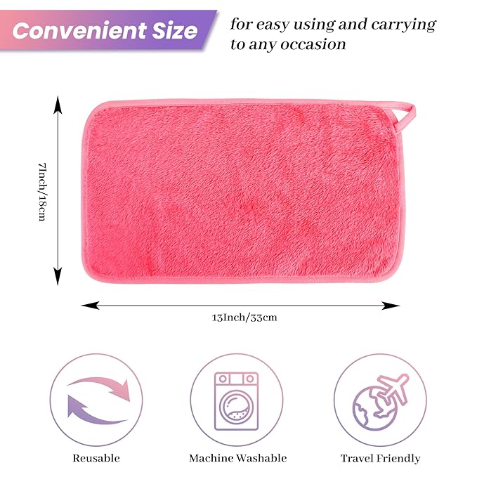 Reusable Makeup Remover Cloths 8 Pack, Ultra Soft Microfiber Facial Cleansing Cloths, Washable Makeup Remover Towels for All Skin Types,13x7 inch,Pink