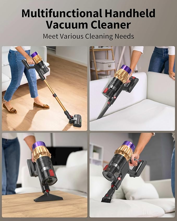 Cordless Vacuum Cleaner, 650W 50KPa 70‑Min Powerful Stick Vacuum, Self-Standing Lightweight Cordless Vacuum for Home, Pet Hair, Hardwood Floors, Carpet & Car, LED Touch Display
