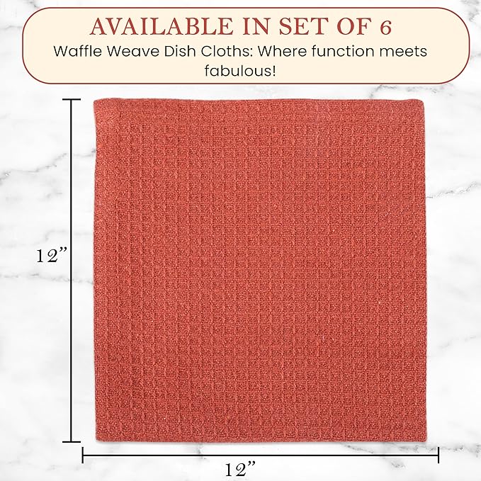 Vintage Vista 100% Cotton Waffle Dish Cloths (Pack of 6) - Dish Rags for Washing Dishes - Reusable & Highly Absorbent Kitchen Towels - Kitchen Rags for Christmas - (12" x 12" - Multicolor I)