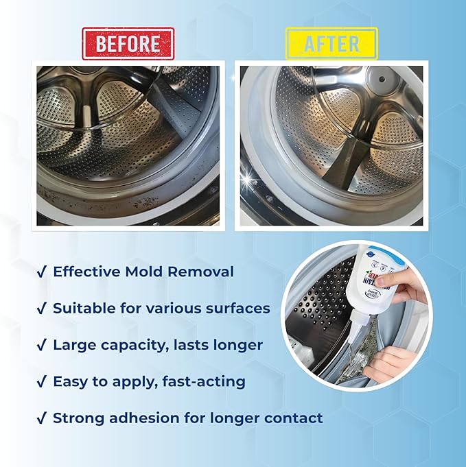 Mold and Stain Remover Gel 8 Fl Oz, Household Grout Surface Cleaner, Cleaning Gel for Washing Machine, Refrigerator Strips, Tiles, Bathroom Kitchen Sinks, Damp Areas