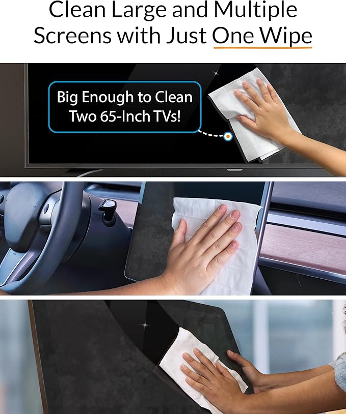 iCloth XL Screen Cleaning Wipes, Lint-Free and Streak-Free, Fast-Drying, Removes Dust, Fingerprints, and Smudges (10 XL Wipes)