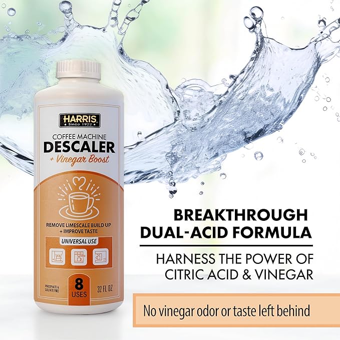 HARRIS Coffee Machine Descaler Descaling Solution - 32 Fl. Oz. (8 Uses) Compatible with Keurig,Nespresso,Breville,Delonghi, Jura Ninja - Espresso Coffee Maker Cleaner, Limescale Remover