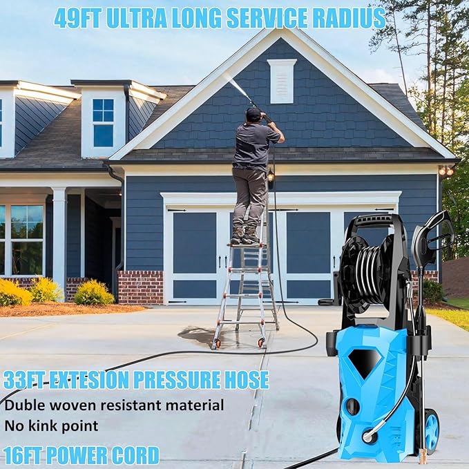 Pressure Cleaner High Power Cleaner with Soap Bottle for Home, Car Washing, Fence Cleaning, Patio (Blue)