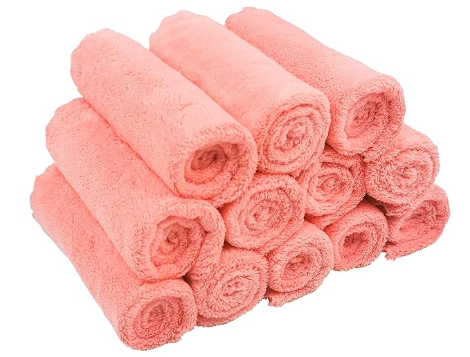 Kyapoo Baby Washcloths 12 Pack 12x12 Inches Microfiber Coral Fleece Extra Absorbent and Soft for Newborns, Infants and Toddlers-Pink