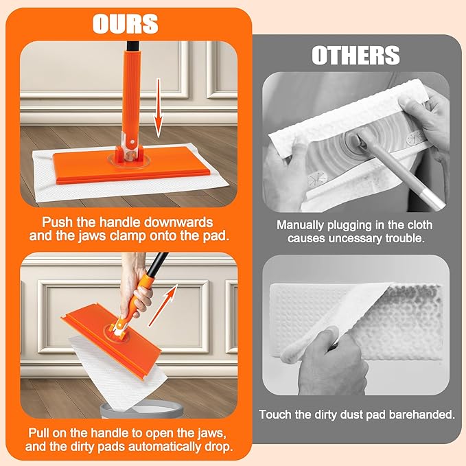 JEHONN Sweeper Mop Compatible with Swiffer Pads, 2-in-1 Starter Kit for Multi Surface Cleaning, Disposable Floor Duster, 10 Dry Sweeping Cloths, 10 Wet Mopping Refills for Kitchen Wall Window