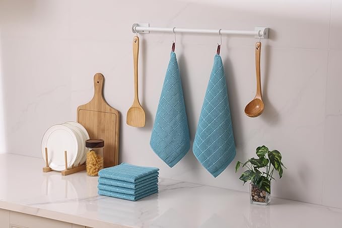 Homaxy 100% Cotton Terry Kitchen Dish Cloths, Ultra Soft and Absorbent Dish Towels for Kitchen, Suitable for Drying and Washing Dishes, 8 Pack, 12 x 12 Inches, Lake Blue