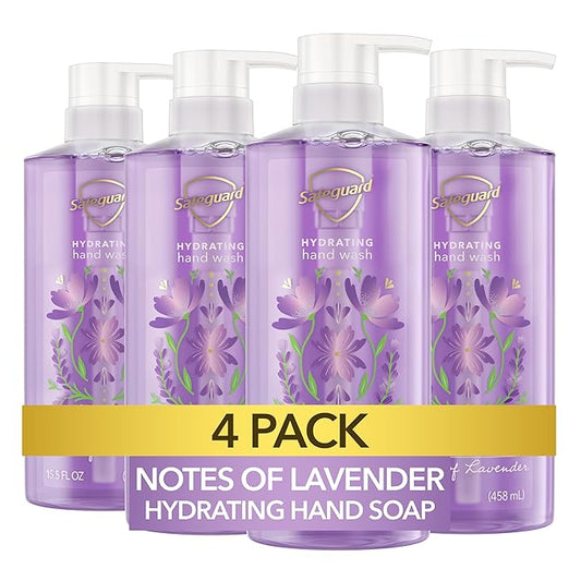 Safeguard Liquid Hand Soap, Micellar Deep Cleansing, Washes Away 99% Bacteria, Made with Natural Moisturizers, Enriched with Skin Conditioners, PH Balanced, Lavender Scent 15.5 oz (Pack of 4)