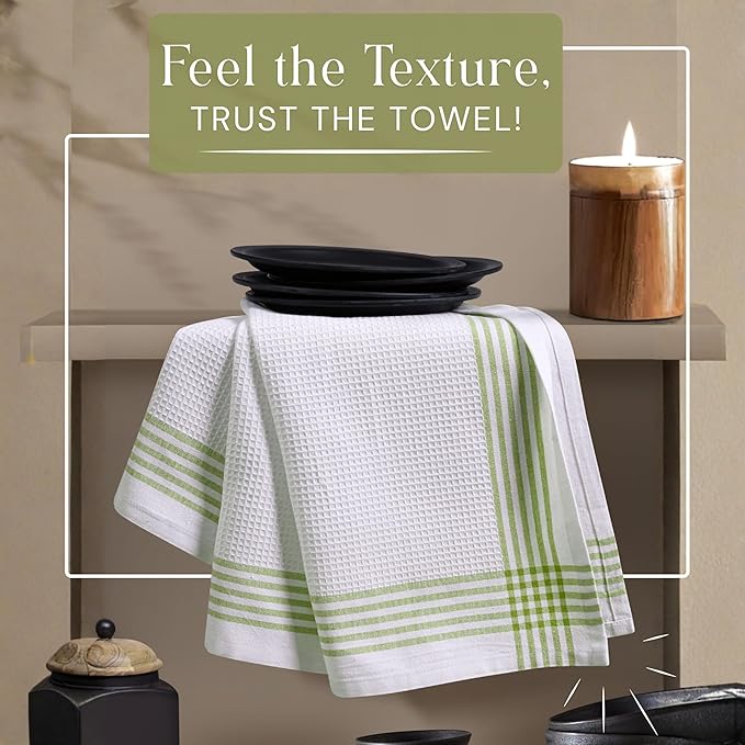 Waffle White & Lemon Green 4 Pack Kitchen Towels, 100% Cotton, 16x26 inches, Everyday Use Dish Cloths Set, Durable and Absorbent Hand Towel, Ideal for Drying Dishes, DIY Embroidery