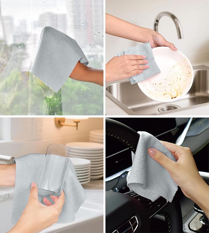 Microfiber Cleaning Cloth Roll - 100 Pack Tear Away Microfiber Paper Towels, Reusable, Washable, Scratch-Free, Kitchen Towels for Car, Home, Kitchen, Glass, Dishes(Cloud Gray)