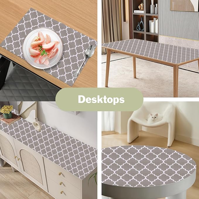 Drawer and Shelf Liner for Kitchen Cabinet: 12 in X 30 Ft Non Slip Waterproof Shelf Paper Non Adhesive Refrigerator Liners Gray Quatrefoil Easy Liners for Bathroom Cupboard with Knife Tape Measure