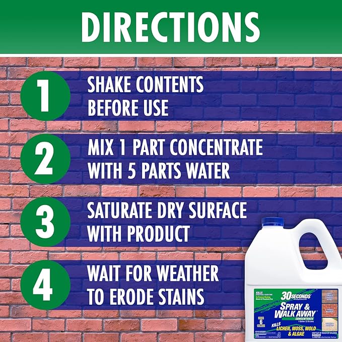 30 SECONDS Mold and Mildew Stain Remover Concentrate | Spray & Walk Away Outdoor Cleaner | 1 Gallon
