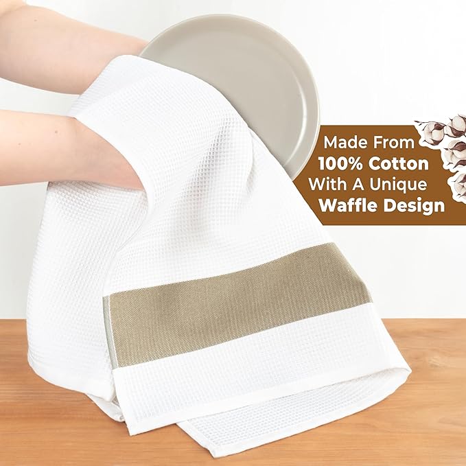 American Soft Linen Dish Towels, 100% Cotton Dish Cloths for Kitchen, 4 Packed Soft Absorbent Quick Dry Kitchen Towels, Beige