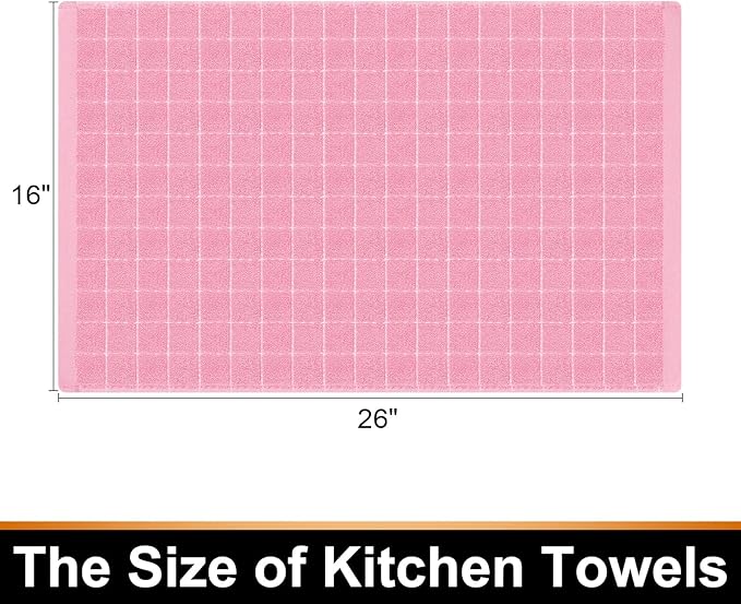 Mordimy 100% Cotton Terry Cloth Kitchen Towels, Super Soft and Absorbent Dish Towels for Drying, Checkered Designed Hand Towels for Kitchen, 16 x 26 Inches, 6 Pack, Pink