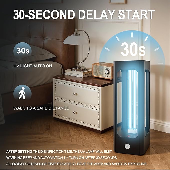 UV Light Sanitizer with Infrared Sensor and 3 Timers, 42W Excimer UVC lamp Light for Home Disinfection, Up to 300 Square FT for Germs, Virus, Mold and Dust Mites