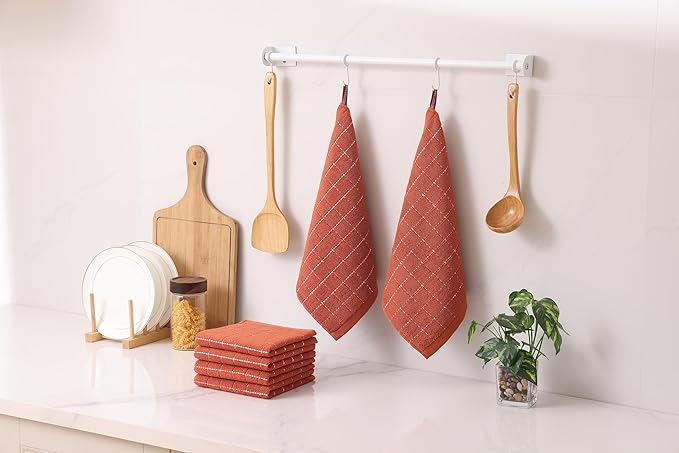 Homaxy 100% Cotton Terry Kitchen Dish Cloths, Ultra Soft and Absorbent Dish Towels for Kitchen, Suitable for Drying and Washing Dishes, 6 Pack, 12 x 12 Inches, Rust