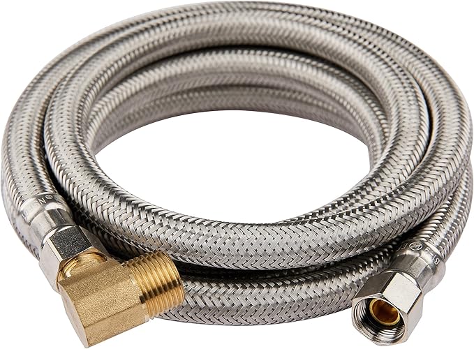 Efield Premium Stainless Steel Dishwasher Hose - 6 FT Length Burst Proof Water Hose stainless Steel 3/8 Werken x 3/8 with Attached 90 Degree Elbow Mip,(HOSE012)