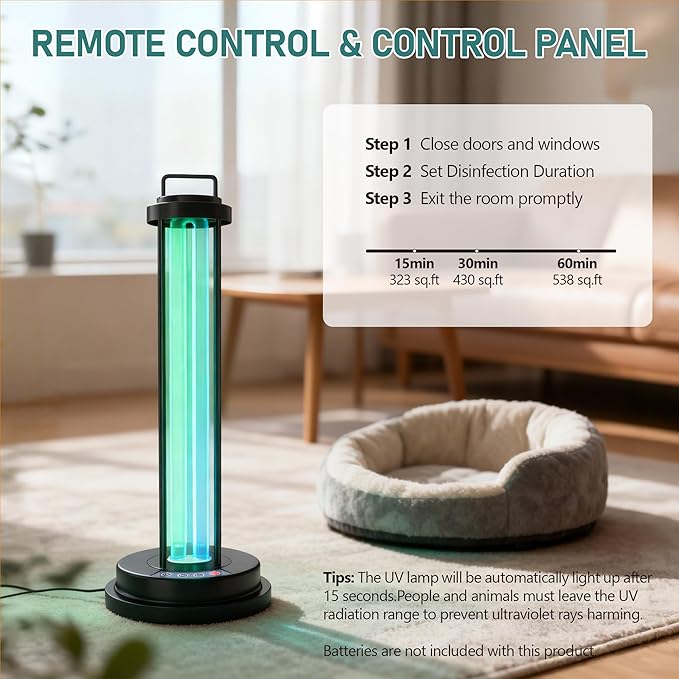 40W UV Light Sanitizer Ultraviolet Ozone Sanitizer Lamp with 3 Speed Timings for Household Office Hotel Spa Basement Laundry Room