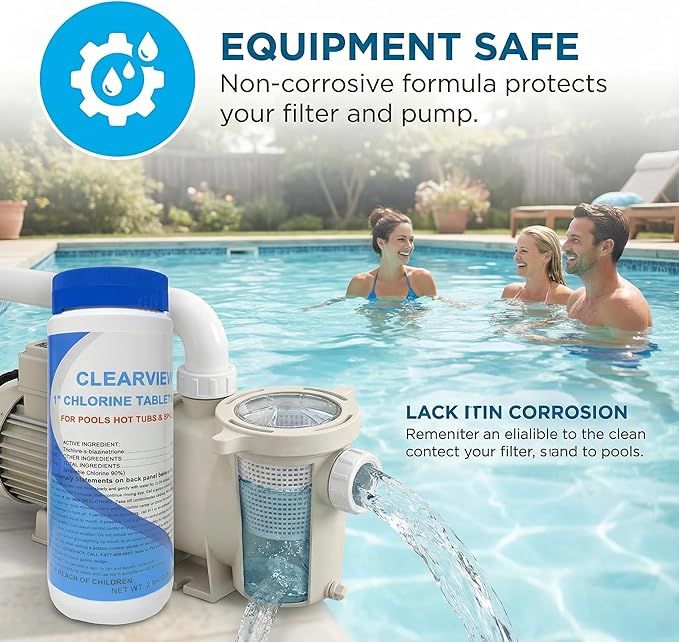 ClearView Stabilized Chlorine Tablets 1 Inch 2 Lbs for Pools, Slow-Dissolving 1" Chlorinating Tablets Sanitizer for Spas and Hot Tubs