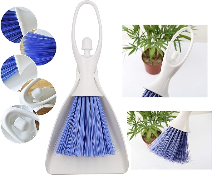 LBY Hand Broom and Dustpan Set, Mini Brush Nesting Tiny Cleaning Whisk, Ergonomic Grip Handle for Desk, Keyboard, Car Cleaner Tools 2 in 1