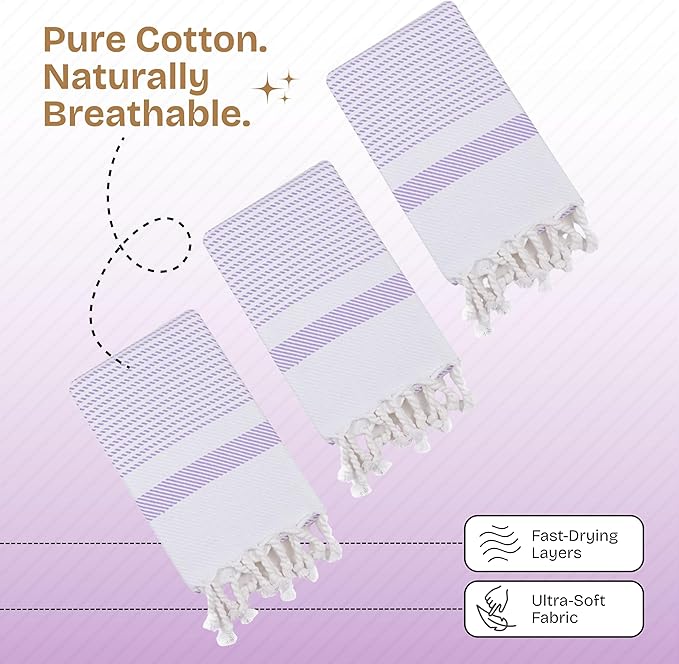Lavender Turkish Kitchen Towels 16x26 Inch, 5 Pack, 100% Cotton, Ultra Absorbent, Soft, Fast Dry, Machine Washable, Dish Towel with Tassels for Drying Dishes, Cleaning, Everyday Use