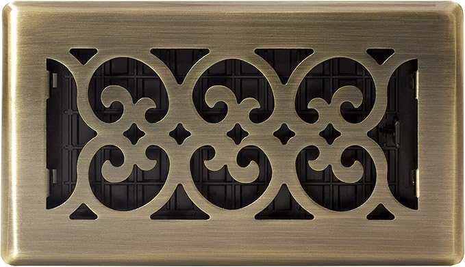Decor Grates SPH408-A Scroll Design Floor Register, 4x8 Inches, Antique Brass Finish